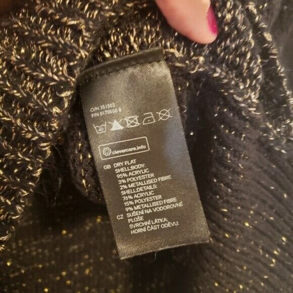 H&M Women's Small Gold and Black Sparkly Long Sleeve Sweater - Picture 2 of 5